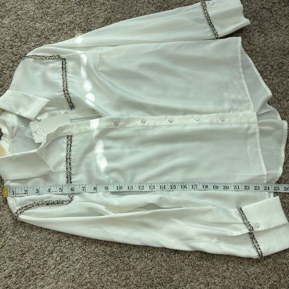 NWT Fate White Tweed Button Down Shirt Blouse Sz S Office Career - Picture 5 of 10